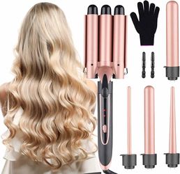 Waver Curling Iron Wand, BESTOPE PRO 5 in 1 Curling Wand Set with 3 Barrel Hair Crimper for Women, Fast Heating Hair Wand Curler in All Hair Type
