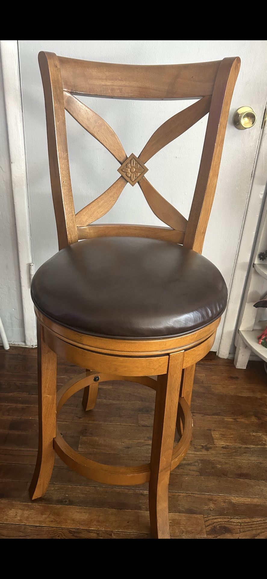 2 Wooden And Leather Swivel Counter Bar Stool Chair  $ 35Each Or 60 Both 