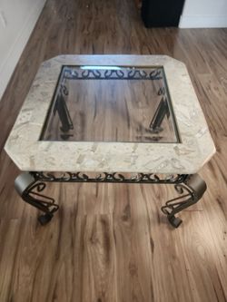 Stone Top Glass Insert Coffee Table