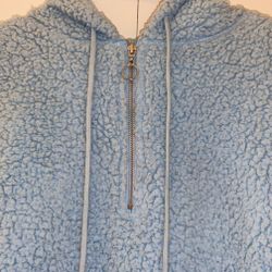 Half Zip Up Kangaroo Pocket Shearling Sweatshirt For Women 