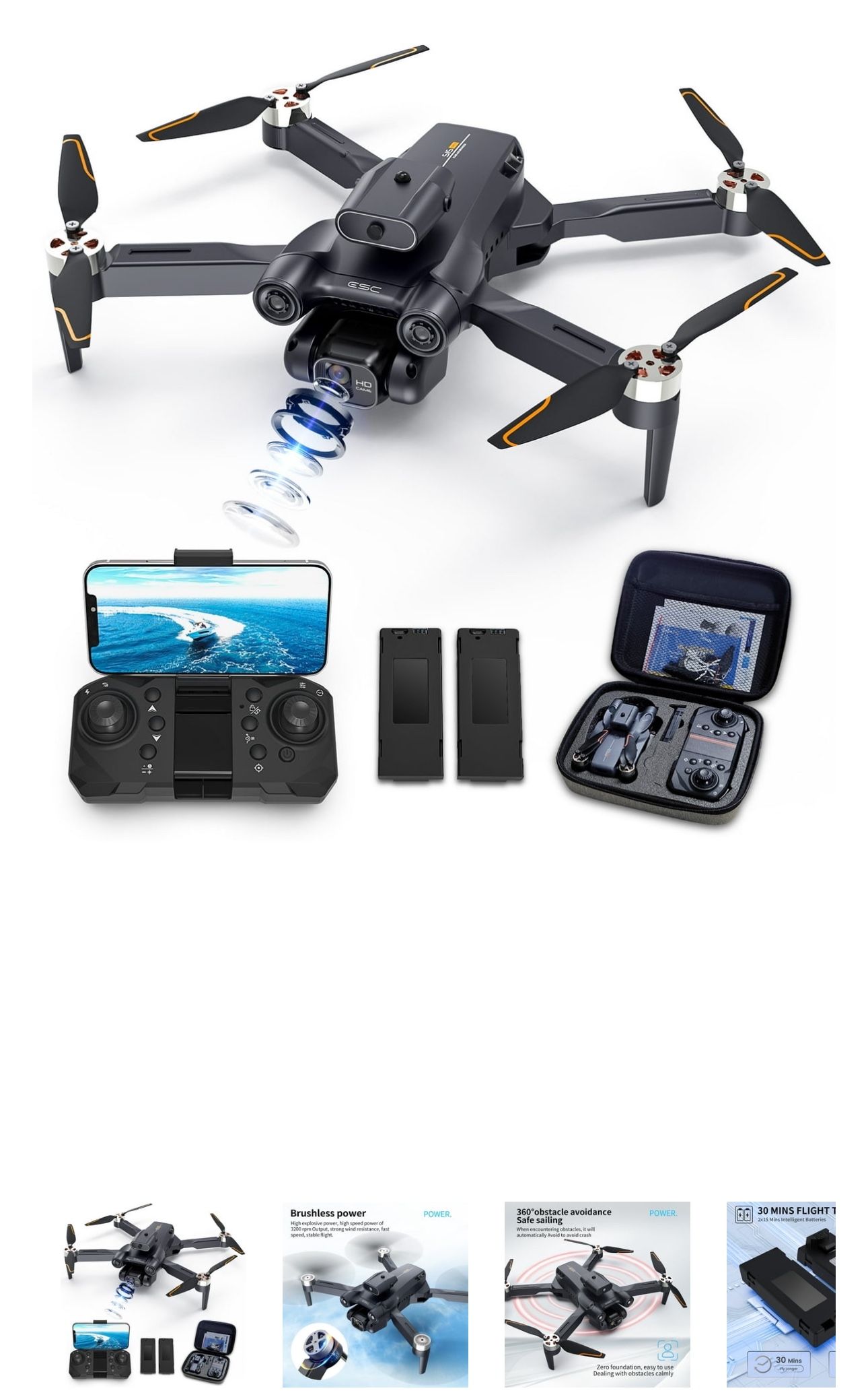 Drone with 4K Camera for Adults, AUOSHI RC Quadcopter with High Speed Brushless Motor, Altitude Hold, Waypoint Fly, 2 Batteries, Carrying Case