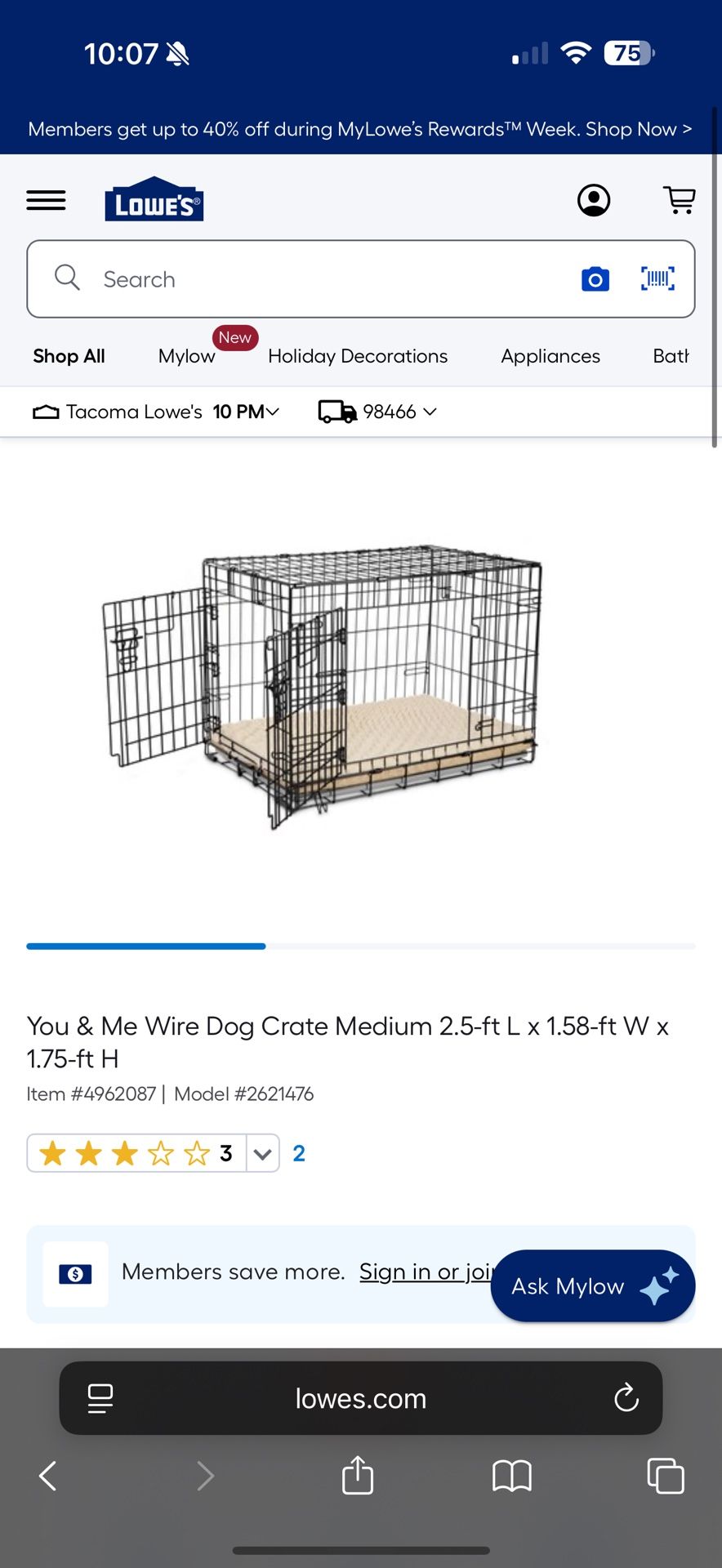 You & Me Wire Dog Crate Medium 2.5-ft L x 1.58-ft W x 1.75-ft H
