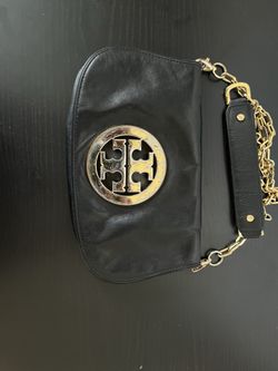Tory Burch Black Leather Purse with Gold Logo Medallion