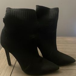Call It Spring Women’s Black Cloth Bootie Side 5 Zip Stiletto Heel