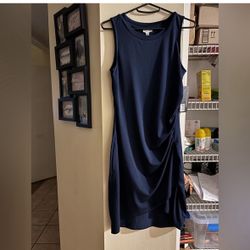 Chic Navy Blue Draped Midi Dress