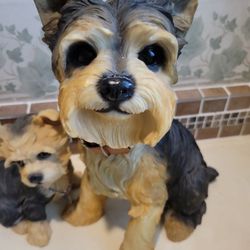  YORKIE YORKSHIRE TERRIER FIGURES 13.5" &  8" SET Resin Statues 2 