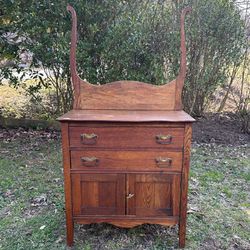Antique Oak Wood Wash Stand Dry Sink Vanity Chest Cabinet Merriam Hall Furniture