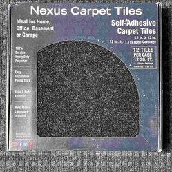 Self Adhesive Carpet Floor Tiles, 12 Tiles - 12” x 12" Jet Black - Peel & Stick, DIY (84sq Ft)