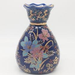 Cobalt Blue With Gold Flower Design Vase Ruffle Top