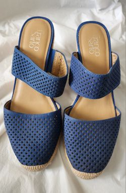 Franco Sarto Shoes Womens Size 8.5 / 9 Blue Espadrille High Wedge Heel 3.5"