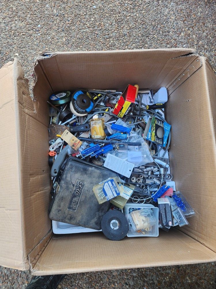 *** BOX FULL OF TOOLS & HARDWARE ***