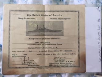 1943 Navy Training Course Certificate