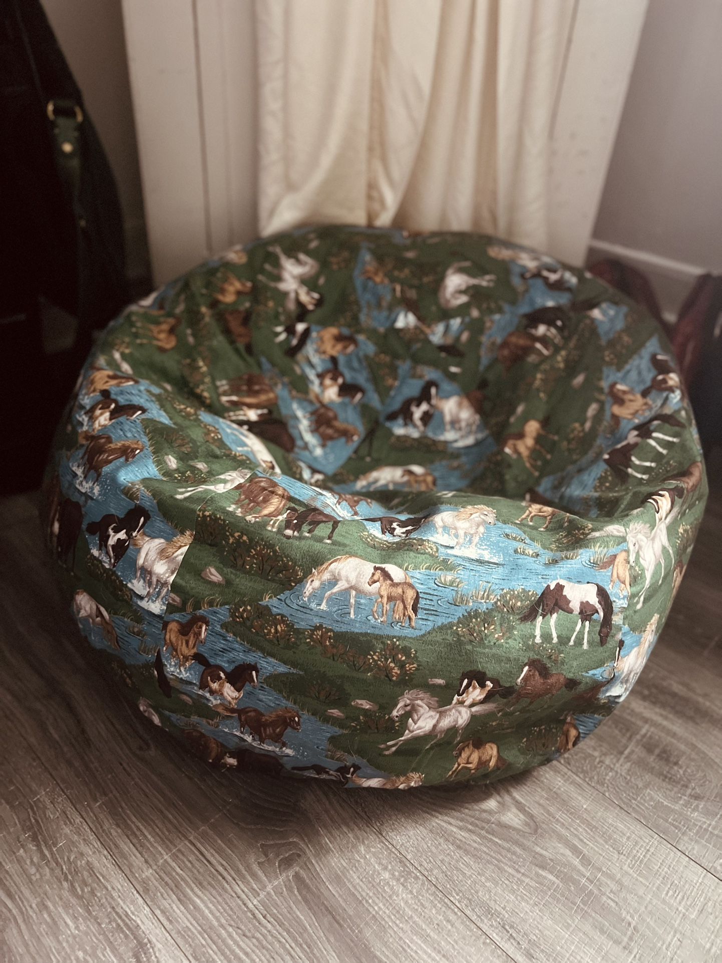 Vintage Bean Bag Chair Cowboy Chic Horse Print 
