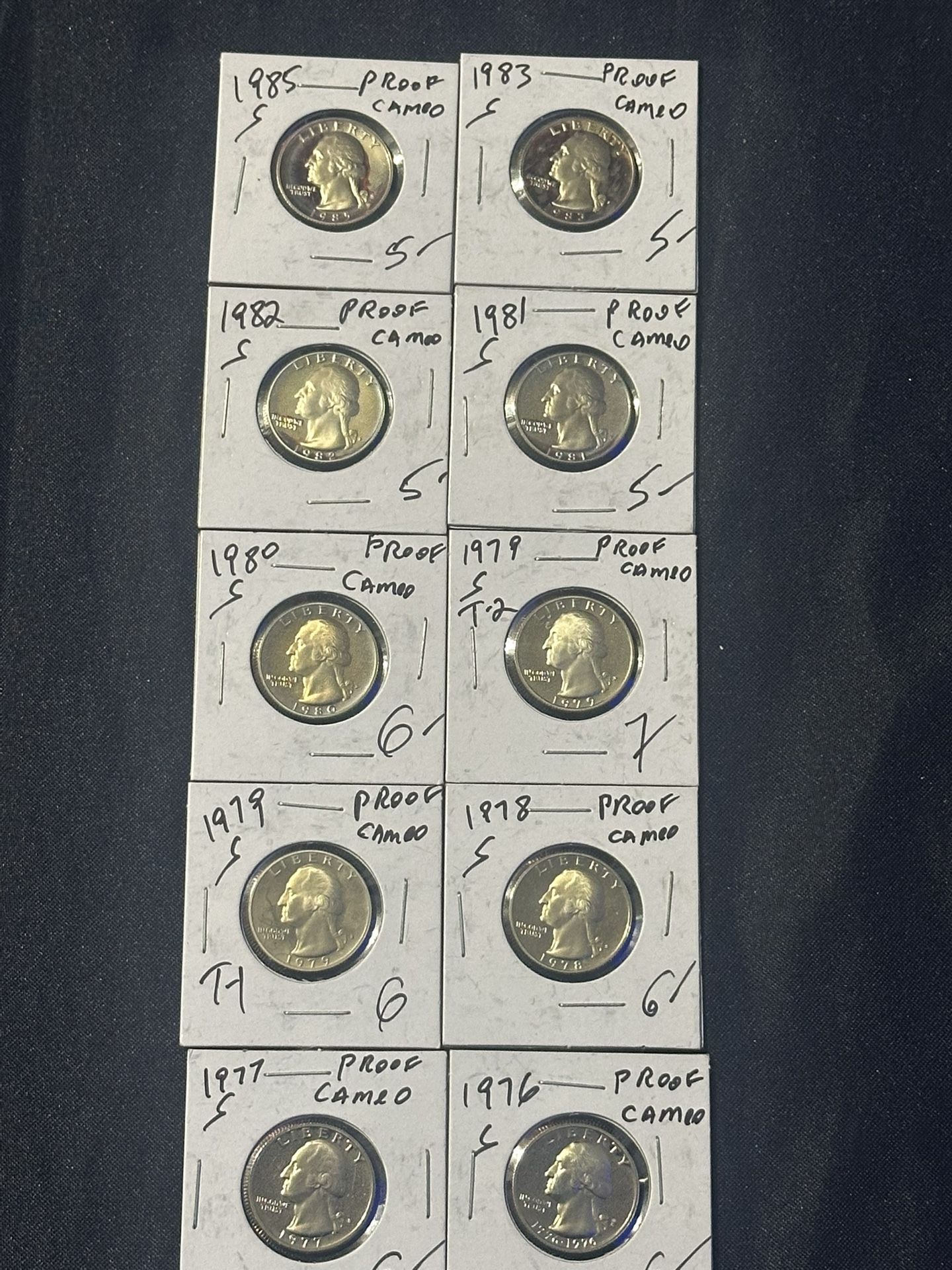 10 Cameo Proof Quarters All S Mint 1(contact info removed) Plus 1985