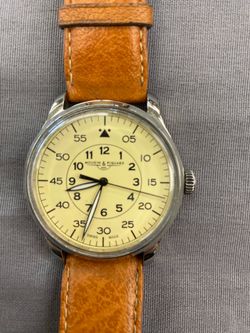 Mougin & Piquard for J.Crew Swiss Made Cream Dial Leather Men’s Watch Working