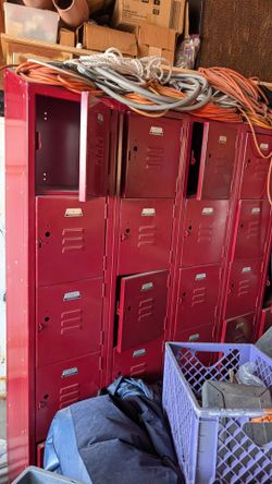 Penco lockers 25 cubbies 5x5 red locker bay gym style storage industrial metal cabinet storage garage drawers