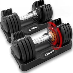Keppi Adjustable Dumbbells Set-25lb, Anti-Slip Metal Fast Adjust Weight Handle, Exercise & Fitness for Full Body Workout - Adjustable D