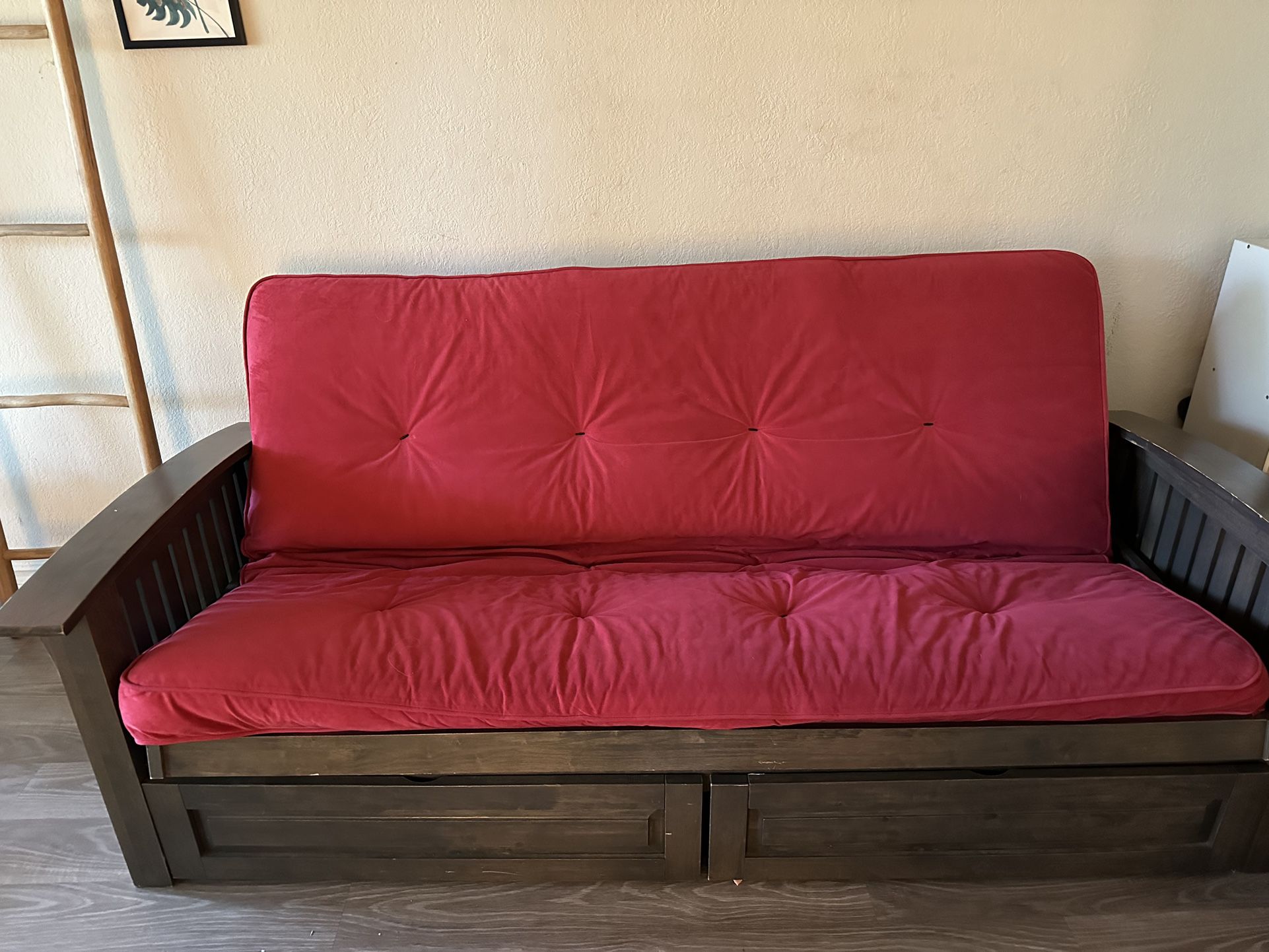 Clinchport Classic Red Futon With Storage 