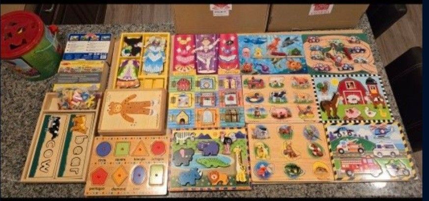 Bundled Wooden Puzzle Lot (Melissa & Doug) - 16 Items