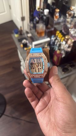 Rose Gold Iced Out Skull Dial Watch