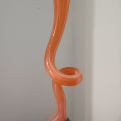 Art Deco Tall Mid century Modern Style Orange Swirled Art Glass Bud Vase Snake