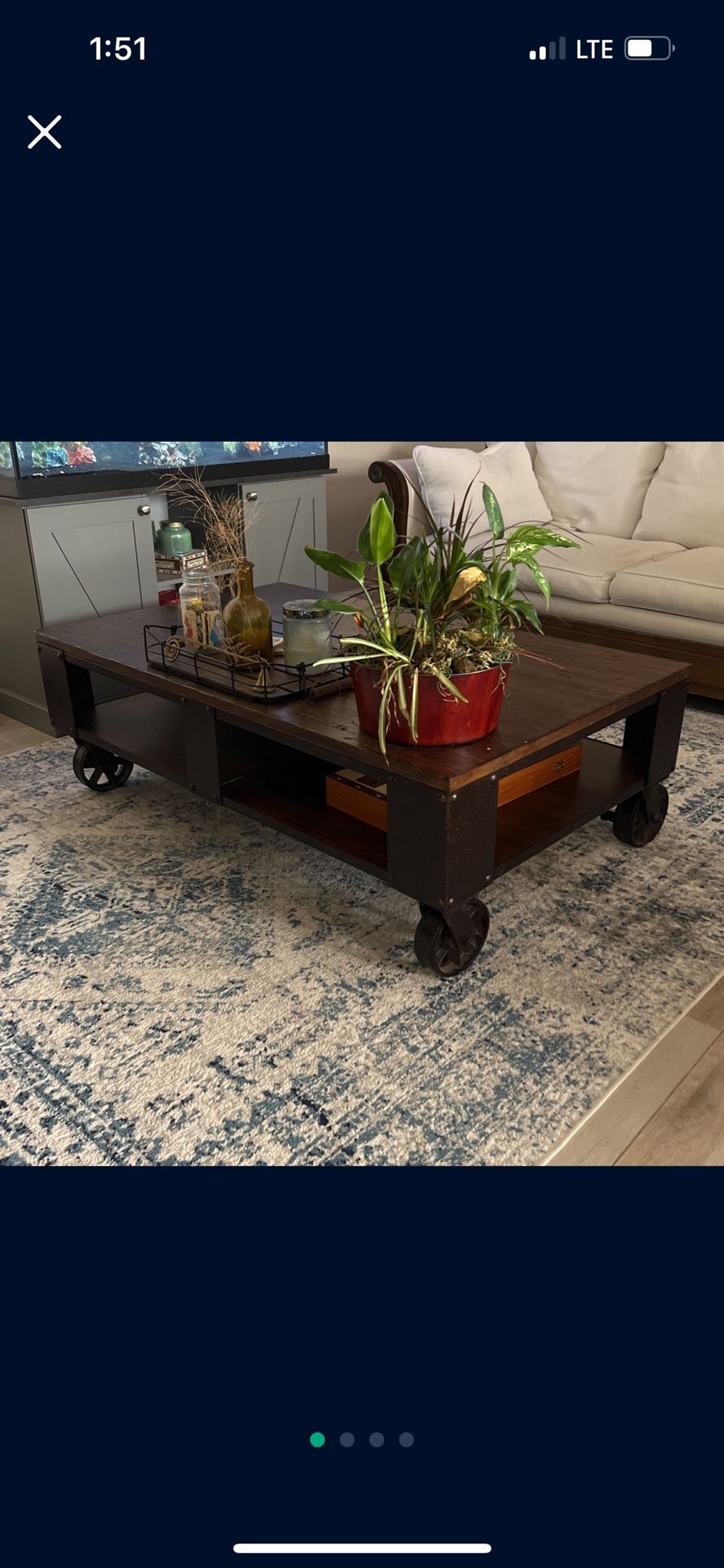 Industrial Style Coffee Table W/wheels