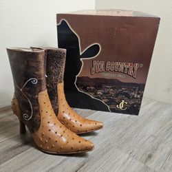 Womens Joe Country Cowboy Heel Pointed Toe Boots Ostrich Leather US Size 10 -NEW