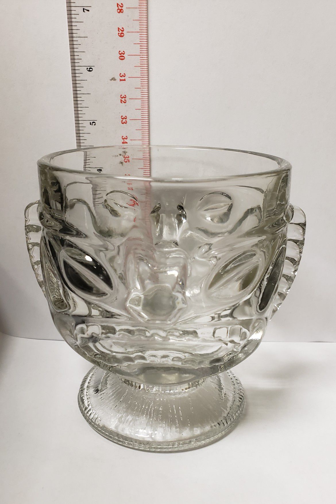 Vintage Clear Glass Tiki Goblet- 4.5 in tall, excellent condition