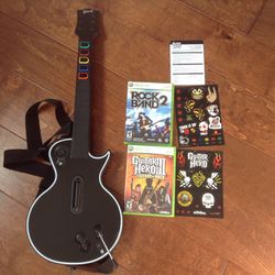 Xbox 360  Wireless Gibson Les Paul Guitar Hero Controller With 2 Games 