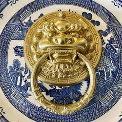 7” H Solid Cast Brass Foo Dog Door Knocker or Towel Holder