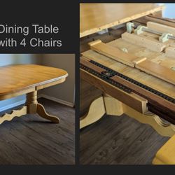 Extendable Wooden Dining Table with Chairs