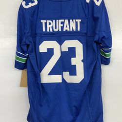 Marcus Trufant Retro Seattle, Sea, Seahawk Jersey, White And Royal Blue