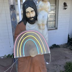 Illuminating Rainbow Blow Mold Jesus And Baby Jesus. $75