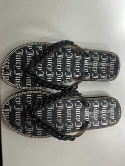 Juicy Couture Black Chain Strap Flip Flops