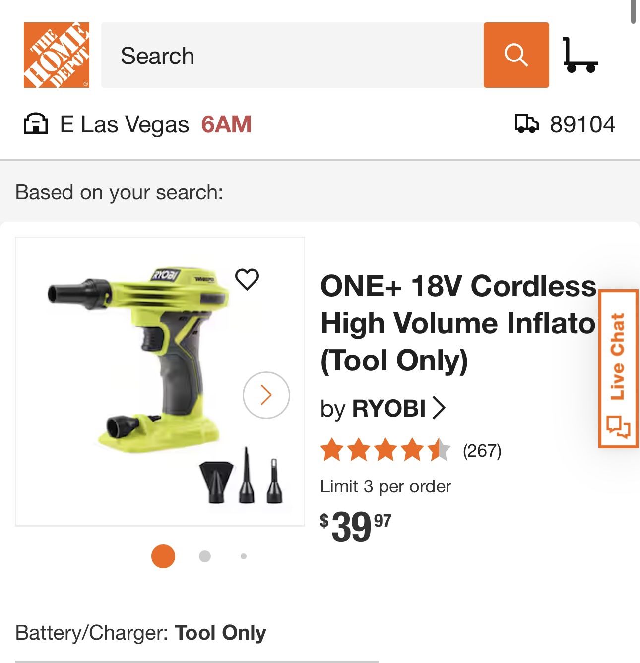 Ryobi ONE+ 18V Cordless High Volume Inflator (Tool Only)