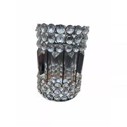 American Style Clear Silver Glass Crystal Votive Holder Decorative Candle 7" New