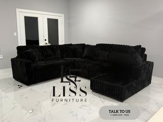 Brand New Black Corduroy 3-Piece Sectional Sofa w/ Pull-Out Sleeper Bed – Limited Stock! 🖤🛋️