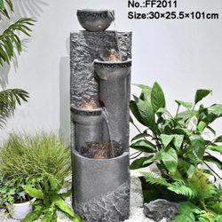 TM2011 Outdoor Water Fountai Warm LED Glow, Peaceful Water Sound, Natural Stone-Look Resin, Space-Sa