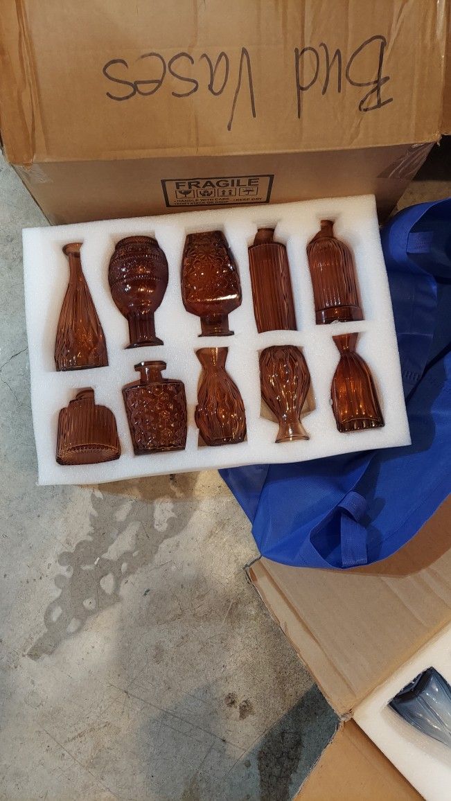 Amber Glass Bud Vases