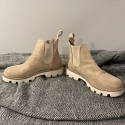 Women’s Beige And White Ankle Booties 