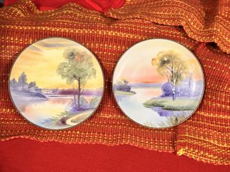 Set Of 2 Hand Painted Nippon Scenic Plates 6.5”