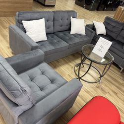 Gray Luxurious Velvet Sofa/ Loveseat & Chair Set