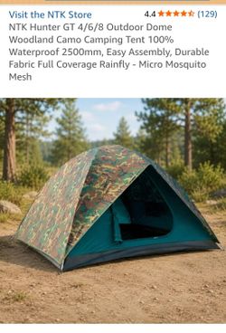 NTK Hunter GT 4/6/8 Outdoor Dome Woodland Camo Camping Tent 100% Waterproof 2500mm, Easy Assembly