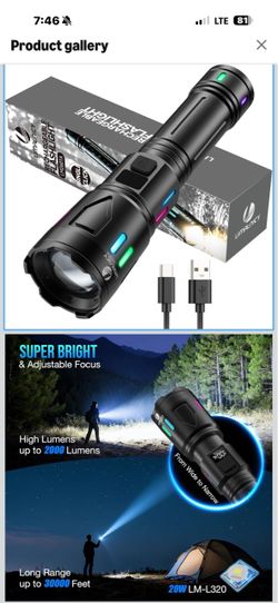 New in box! Rechargeable Flashlight High Lumens 10000 Small 6.1” Long Lasting Super Bright 20W LED, Single Click - 3 Modes, Brightness & Focus Adjusta