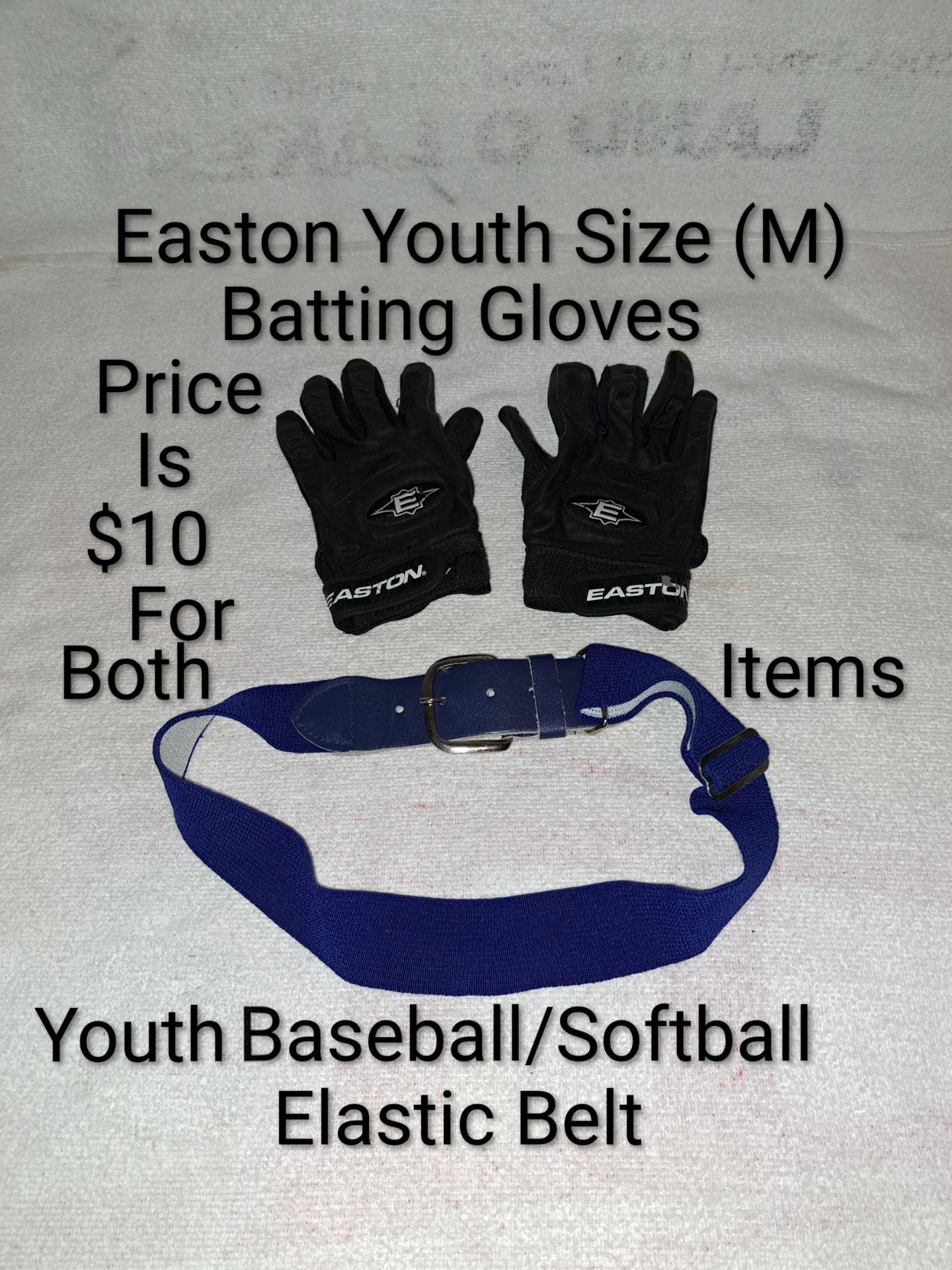 2 Youth Baseball/Softball Items Both For 1 Price (Size Medium Batting Gloves, Youth Baseball/Softball Elastic Belt)