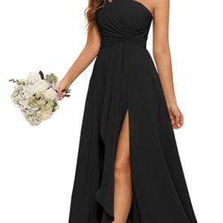 One Shoulder Bridesmaid Dresses with Slit A-Line Long Formal Party Dress
