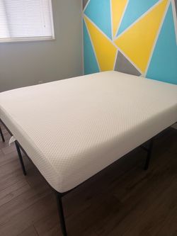 Queen Memory Foam Mattress + Black Metal Platform Bed Frame