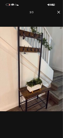 Entryway Hall Tree with Bench, Shoe Rack & Coat Hooks