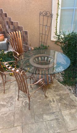 Wrought Iron Glass Top Patio Dining Set 6 chairs