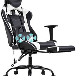 New Reclining Racing Style Gaming Chair With Massage Backrest White Footrest